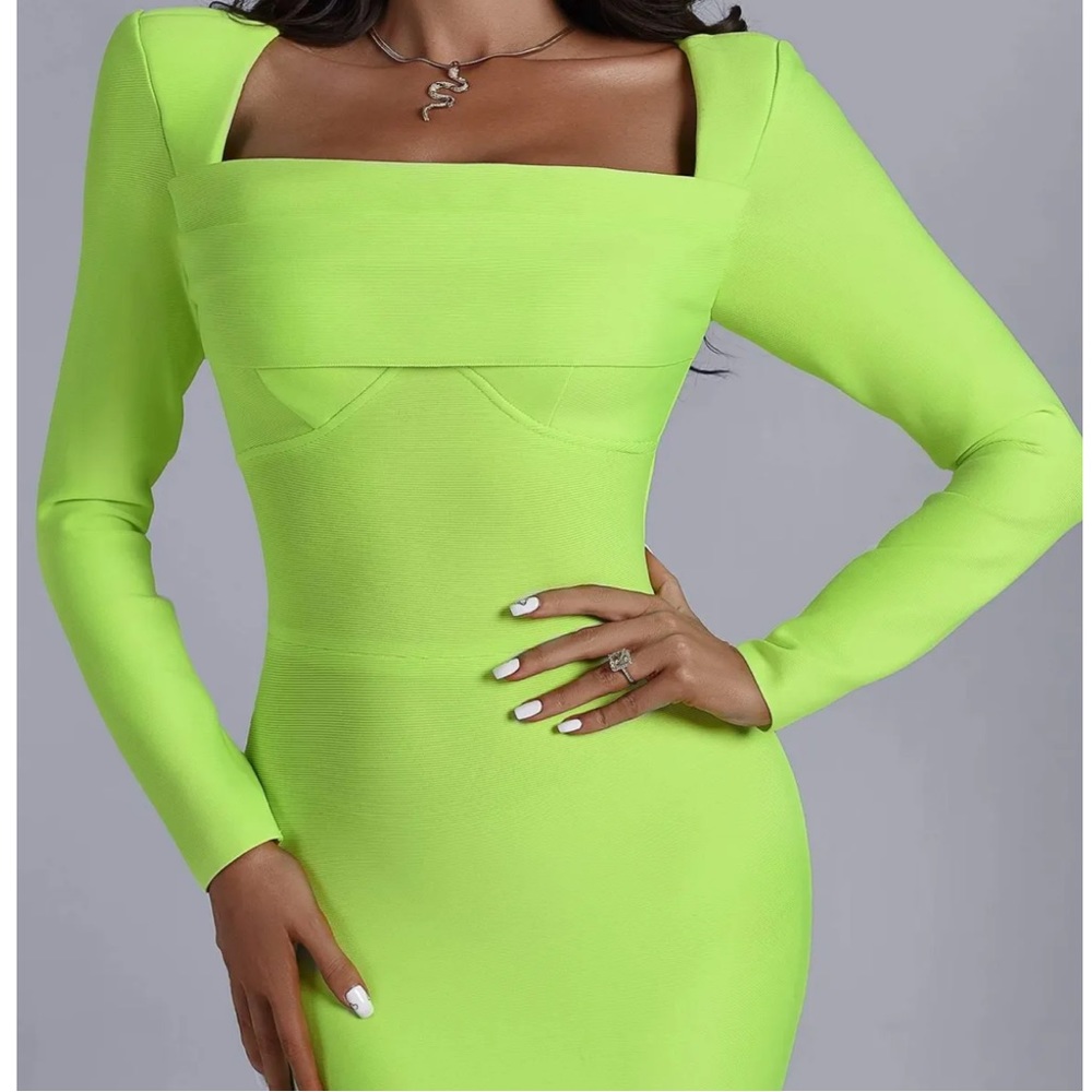 NWT Elegant Lime Green Midi Dress - Picture 6 of 6